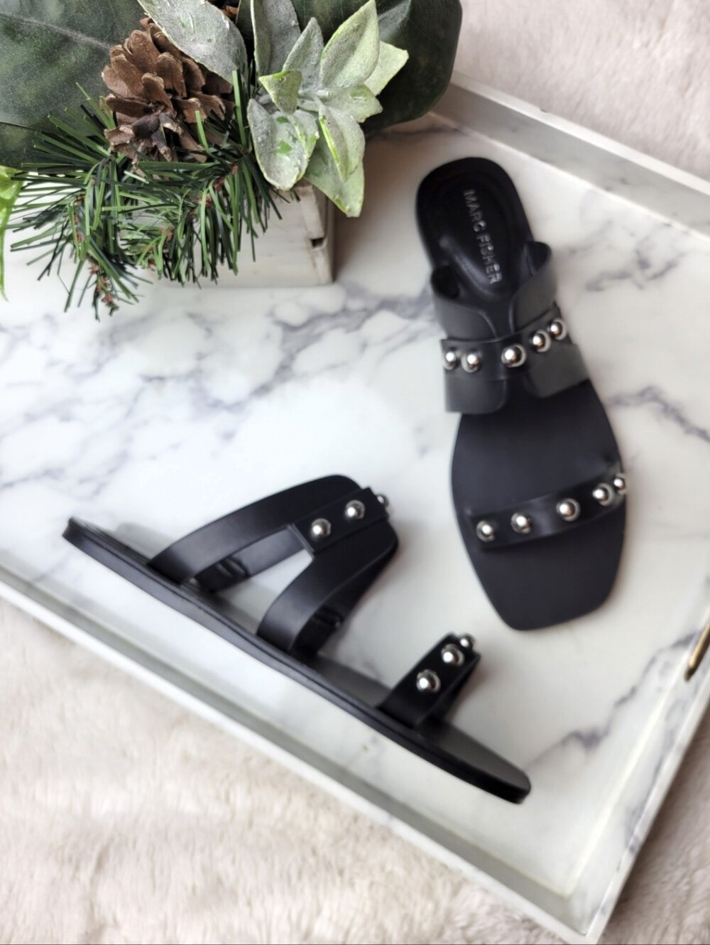 🚨NEW MARC FISHER Burlina Black Studded Slide Sandal Size 8